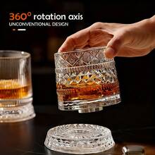 1个旋转玻璃杯（带底座），适用于酒吧、威士忌、葡萄酒、白兰地、龙舌兰酒杯及其他饮料杯，高端旋转酒杯，适合家庭、酒吧、餐厅使用，生日礼物、纪念品佳品。 - 彩色 - 查看 2