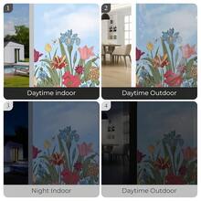 Window Privacy Film,Colorful Floral Window Stickers,Removable DIY Bouquet Static Clings, Decals For Home Schoolsss Office Party Supplies, Rhythm Of Flowers, 17.5inch X 78.7inch - 花之韻 - 查看 7