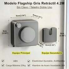 Tendedero Retráctil de 4.2M Cable de Acero Inoxidable Montado en la Pared Elasticidad Ajustable Carga Máxima de 20KG Adecuado para Uso en Interiores y Exteriores Gris - Gris - Ver 1