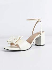 女士白色高跟凉鞋，优雅女士春夏鞋，性感时尚露趾高跟凉鞋，粗跟凉鞋，新娘婚礼粗跟白色鞋 - 白色 - 查看 3