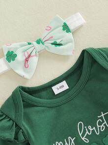 My First St Patricks Day Outfit Baby Girl Romper Shamrock Ruffle Shorts Blommers Socks Set St Patricks Dress Clothes - màu xanh lá - Xem 4