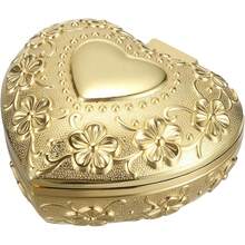 In Stock Instant Delivery Hipiwe Vintage Heart Shape Jewelry Box - Small Antique Ring/Earrings/Necklace Storage Organizer, Metal Chest Trinket Keepsake Box Women FPXX - 心形,金色 - 查看 11