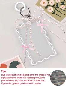 1个卡套和1个钥匙扣，透明创意亚克力卡套，学生校园卡/餐卡保护套，带仿珍珠蝴蝶结钥匙扣，办公用品，学习用品，家居用品 - 彩色 - 查看 7