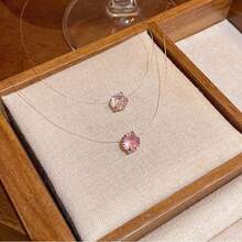 隐形项链，简约透明线条项链，配方晶锆石美人鱼泪珠，欧美时尚锁骨链，配8MM钻石 - 透明色 - 查看 8