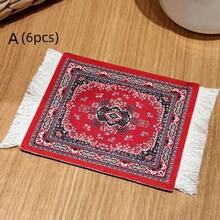 6件套方形流苏布艺桌垫咖啡杯垫复古波西米亚风新年情人节斋月家居派对装饰 - 彩色 - 查看 16