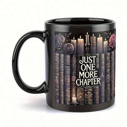 Just One More Chapter 11oz Ceramic Mug - Gothic Book Lover Coffee Cup With Candle & Design, Friends And Family, Book Club Accessory | Gothic Mug Design | Detailed Graphic, Romantic Valentines Day Present For Her Him, Birthday Anniversary Christmas Gift For Boyfriend Girlfriend Husband Wife Fiance, 11 Oz Ceramic Tea Cup