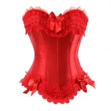 Jutrisujo Corset Bustier Top With Lace And Zipper Plus Size For Women's Costume Renaissance Or Halloween Wear Vintage - 070-Đỏ - Xem 15