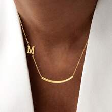 1pc New Simple Fashion Golden Initial Simle Tube Pendant Stainless Steel Chain Necklaces For Women - Yellow Gold - View 1