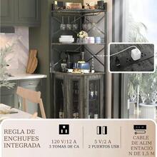 Muebles para Cocina, Gabinete para Vinos con Luces LED, Cantina Bar Mueble para Casa con Toma de Corriente, 5 Niveles Estante para Vinos y Copas, Gabinetes de Almacenamiento (Gris) & cocina | cocina accesorios | accesorios para cocina - Gris - Ver 4