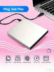 适用于笔记本电脑的USB外置CD/DVD光驱 - 即插即用超薄光驱，防震静音，DVD/CD读取器（不支持刻录/读取空白光盘），兼容Windows 11/10/8/7等操作系统，无需电池，适用于PC/台式机