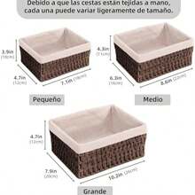 Canastas Organizadoras,3 Piezas Juego de cestas organizadoras,Cestas tejidas a mano para almacenamiento y bao,para el hogar, el dormitorio y el Bao,Diseo Decorativo para Hogar (Caf B) - café b - Ver 6