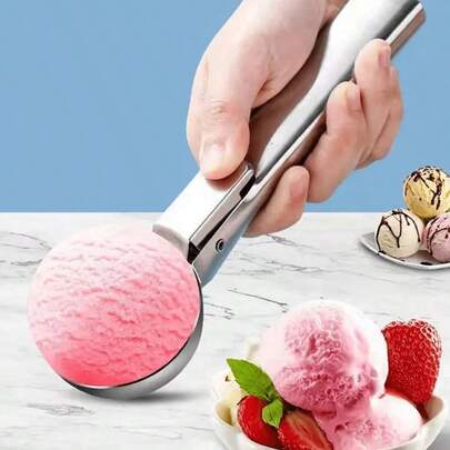 返校季不锈钢冰淇淋勺，带扳机，重型不粘耐冻手柄，双用途勺，可用于酸奶、饼干面团、奶昔、杏仁等，适用于厨房、甜品店和餐厅