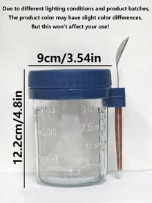 1个带盖带勺子的密封玻璃早餐杯，便携式燕麦片/牛奶/沙拉/酸奶杯 - 彩色 - 查看 4