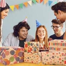 Papel de Regalo Cumpleaos, Envolver Regalos Decoracion, Lindo Papel de Regalo,70x50cm por Rollo, Impresin Colorida, con Cinta de Doble Cara, Cuerda, Etiquetas Papels para Navidad, cumpleaos, Halloween, decoracin para fiesta de boda (Colorido-yuan) - Colorido-yuan - Ver 3