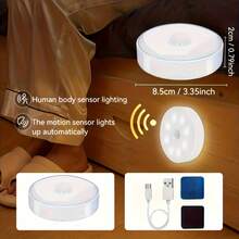 HYUNDAI Dimmable Motion Sensor Night Light, Magnetic Ceiling/Wall Mounted LED Lamp, Battery Powered (USB Rechargeable), Suitable For Bedroom, Hallway, Cabinet Etc. - Warm White, Auto-Off - White - View 3