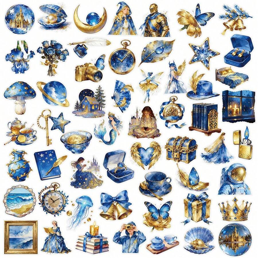 200张CutePals透明PET材质蓝金贴纸，图案为梦幻星空小屋和INS风格。这些可爱的动漫贴纸可以粘贴在书籍、日记本、手机壳、笔记本电脑、平板电脑和剪贴簿等物品上。 - 彩色 - 查看 1