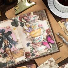 192 Pages Retro Brown Hot Stamping Scrapbook, Writable DIY Collage Book For Junk Journal & Back To School Supplies