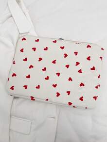 9-15 Inch Red Heart Print Corduroy Laptop Sleeve - Shock-Proof Protective Case Suitable For MacBook/HP/ASUS And IPad, Portable Document Bag For Students - Red - View 6