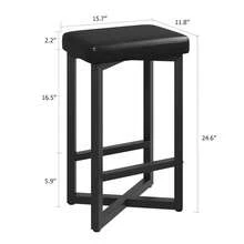 Set de 2 Bancos Altos de 61 cm con Reposapiés, Taburetes sin Respaldo para Barra, Asientos Tapizados en Piel Sintética y Base Metálica en X, Estilo Moderno para Cocina, Isla, Comedor o Bar, Color Negro - Negro - Ver 2