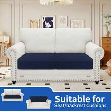 YSTYLE 1 Piece Solid Color Sofa Cover, Modern Stretch Polyester Universal Non-Slip Washable Soft Stain Resistant Sofa Cushion Covers For Living Room - Navy Blue - View 2
