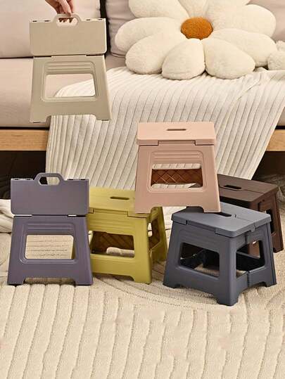 1个可折叠塑料凳 - 可调节高度便携式折叠凳，适合露营、旅行、钓鱼，轻便家用踏凳，适用于家庭厨房浴室（黑色/白色/蓝色）