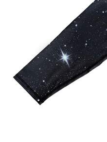 女士经典亮片黑色底印花高腰紧身裤，健身瑜伽紧身裤 - 黑色 - 查看 8