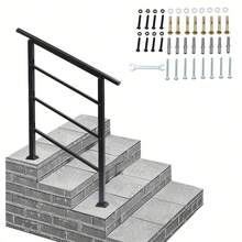 Matte Black 1-3 Steps Adjustable Straight Handrail Garden Stair Handrail - Straight Handrail - View 1