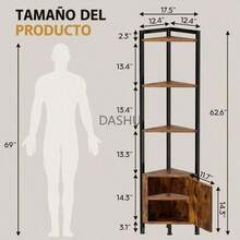 Bookcases,Librero de 5 Niveles con Estantes, Estante Esquinero con Puertas y Luz LED, Organizador de Estantes de 1.6m de Alto, Ideal para Esquinero para Sala, Dormitorio, Oficina y Cocina - Marrón