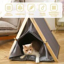 2 en 1 Tienda de Campaña Teepee para Mascotas Gatos Perros, Casa de Perro Chico,Casa para Gato, Nido de Gato Cálido para Invierno, Cueva - por defecto - Ver 4