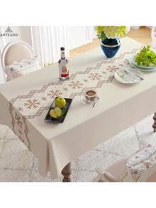 Rectangle Square Tablecloth, Waterproof Oil-Proof Scratch-Resistant Table Cloth, Wipe-Clean Polyester Table Cover For Dining Camping Indoor Outdoor, Multi-Size - Bông tuyết - Xem 3