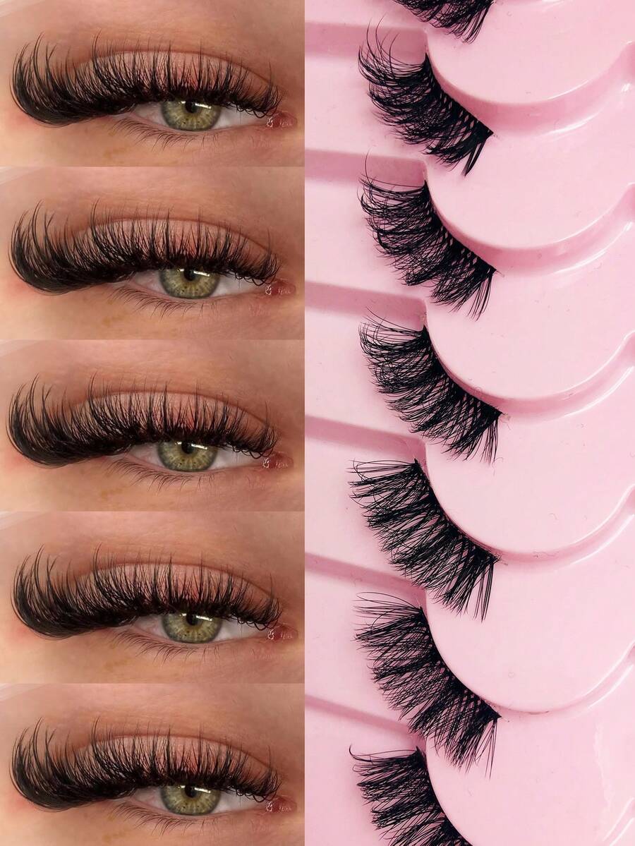 Asiteo Eid Al-Fitr 7 Pairs Half Eye False Eyelashes With Clear Band ,Natural Fluffy Lashes,Cat Eye Lashes End Eye Elongated Lashes For Daily Wear,Vocation,Beach,Parties,Shine,Wedding Use Strip Lashes - Half Eyelashes - View 1