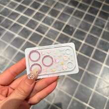 Cartoon Universe, French Fries, Cat Relief Stickers+Glitter High-Definition Rear Camera Tempered Glass Film Compatible With Apple 17 Promax, Apple 17 Pro Phone Lens Film, Camera Lens Film, With Protective Layer, Simple Design - Glitter Lens Film + Space Sticker - View 4