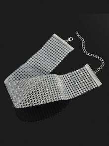 1条水钻颈链，适合女士婚礼、派对和日常佩戴 - 銀色 - 查看 3