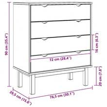 vidaXL Cómoda OTTA 76,5x39,5x90 cm Madera maciza de pino - Marrón - Ver 9