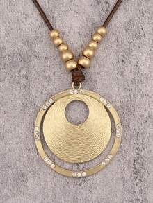 1件简约金色圆盘合金吊坠项链，女士时尚串珠蜡绳颈链，送给女友、母亲的礼物，日常配饰 - 串珠款 - 查看 20