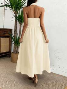 Los vestidos de mujer de primavera y verano de Unadoll con tirantes sin espalda, cremalleras y pliegues son de un estilo casual y elegante, perfectos para la playa, las vacaciones, las citas, los festivales de música, el Día de San Valentín, los cumpleaños y las fiestas. - Albaricoque - Ver 2