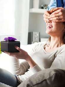 3件套心形永恒之爱项链、耳环和戒指套装，蓝紫色玫瑰优雅礼盒，是情人节、周年纪念日、生日、母亲节送给女友、母亲或自己的完美礼物，表达您的爱意。