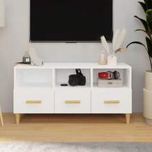 vidaXL Mueble TV blanco 102x36x50 cm madera de ingeniería - Blanco - Ver 1