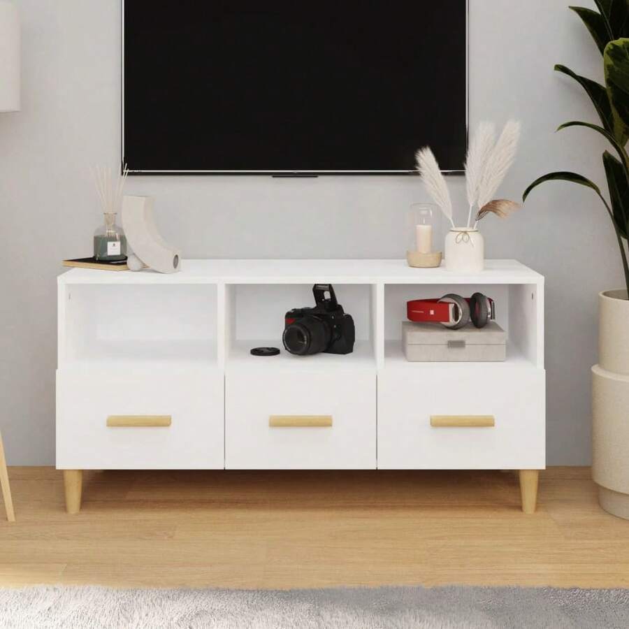 vidaXL Mueble TV blanco 102x36x50 cm madera de ingeniería - Blanco - Ver 1