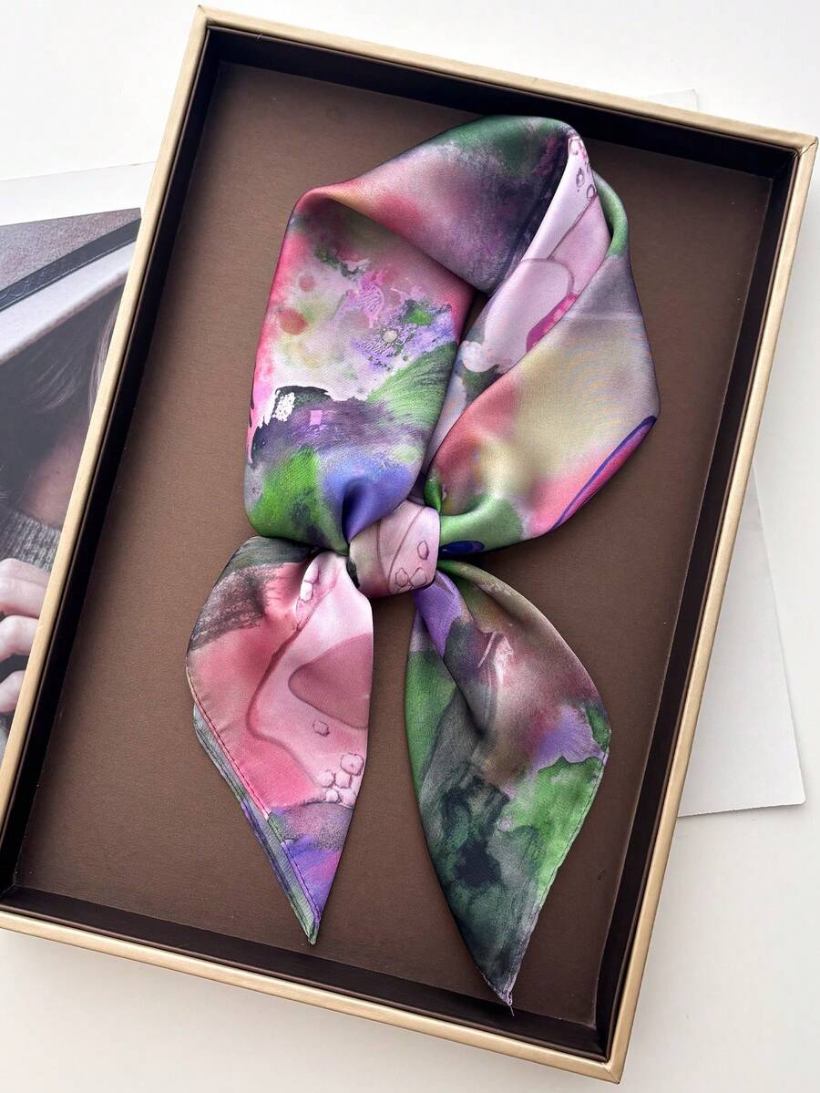 1pc Women's Spring And Summer Flower Print Square Scarf Imitation Silk 70 Small Square Scarf Shawl Neck Protection Bib Professional Scarf Warm Suitable For Daily Use