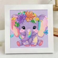 1 pieza Kit de pintura de diamantes con diseño de animal de dibujos animados, materiales DIY, rhinestones, diamantes 5D brillantes, marco de plástico, decoración de escritorio - Multicolor - Ver 4