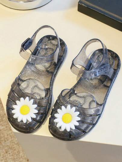 Children's Summer Sandals, Sweet Floral Hollow-Out Sandals, Soft Bottom Comfortable Crystal Princess Shoes