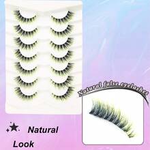 全套混色假睫毛，7对5-14毫米猫眼仿貂毛假睫毛，自然款，黑黄渐变色，适用于化妆的条状假睫毛 - 眼尾拉長款 - 查看 3