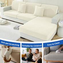 YSTYLE 1 Piece Solid Color Sofa Cover, Modern Stretch Polyester Universal Non-Slip Washable Soft Stain Resistant Sofa Cushion Covers For Living Room - Beige - View 9