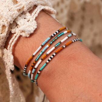 1条波西米亚彩虹米珠手链，彩虹精细米珠编织幸运手链，可调节手链，可叠戴手链，情侣手链，友谊手链，可调节编织手链，情人节礼物，圣诞节礼物，生日礼物，周年纪念礼物