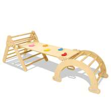 3-In-1 Indoor Climbing Structure With Bars, Wooden Climbing Frame Set For Toddlers, Children's Pikler Triangle, Slide And Climbing Structures For Babies, Indoor Play Equipment - 橘色 - 查看 1