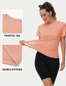 KEFITEVD Women's Short Sleeve T-Shirts UPF 50+ Sun Protection Quick Dry Athletic Running Workout Rash Guard Tops - 杏色 - 查看 5