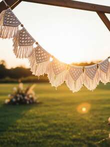 1pc-Handmade Boho Wall Hanging Fringe Panels Garland Banner Woven Tapestry With Tassel Crochet Decor Macrame Bohemian Art Decor - Beige - View 3