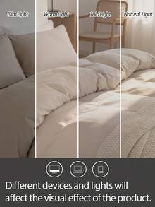 3pcs 100% Polyester Duvet Cover Set (1 Duvet Cover And 2 Pillow Shams), Modern Style Home Bedding Set, Suitable For All Seasons - Khaki - View 4