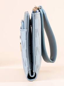 欧美荔枝纹理极简女士钱包 高品质优雅对折卡包 拉链零钱包 女士钱包 迷你钱包 小钱包 可爱钱包 手腕包 可爱小物 - 藍色 - 查看 5